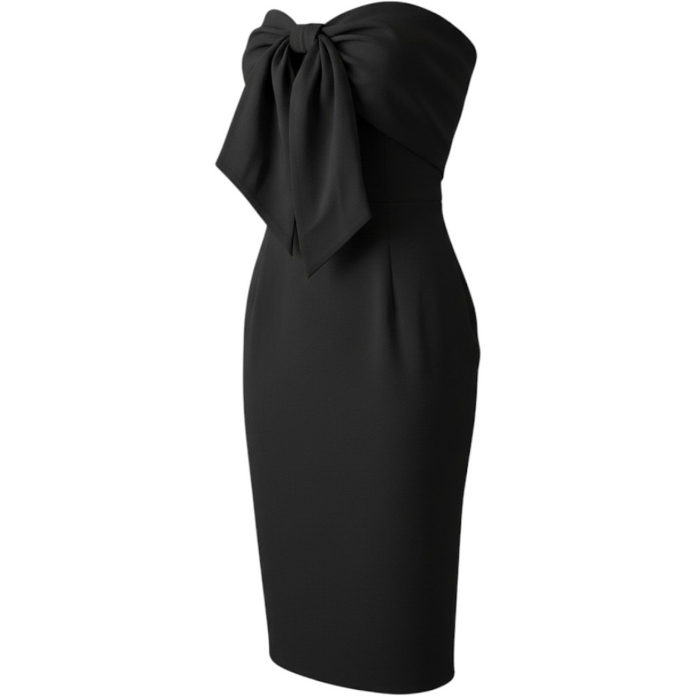 Dress the Population Black Tiffany One Shoulder Bow Midi Dress Large
